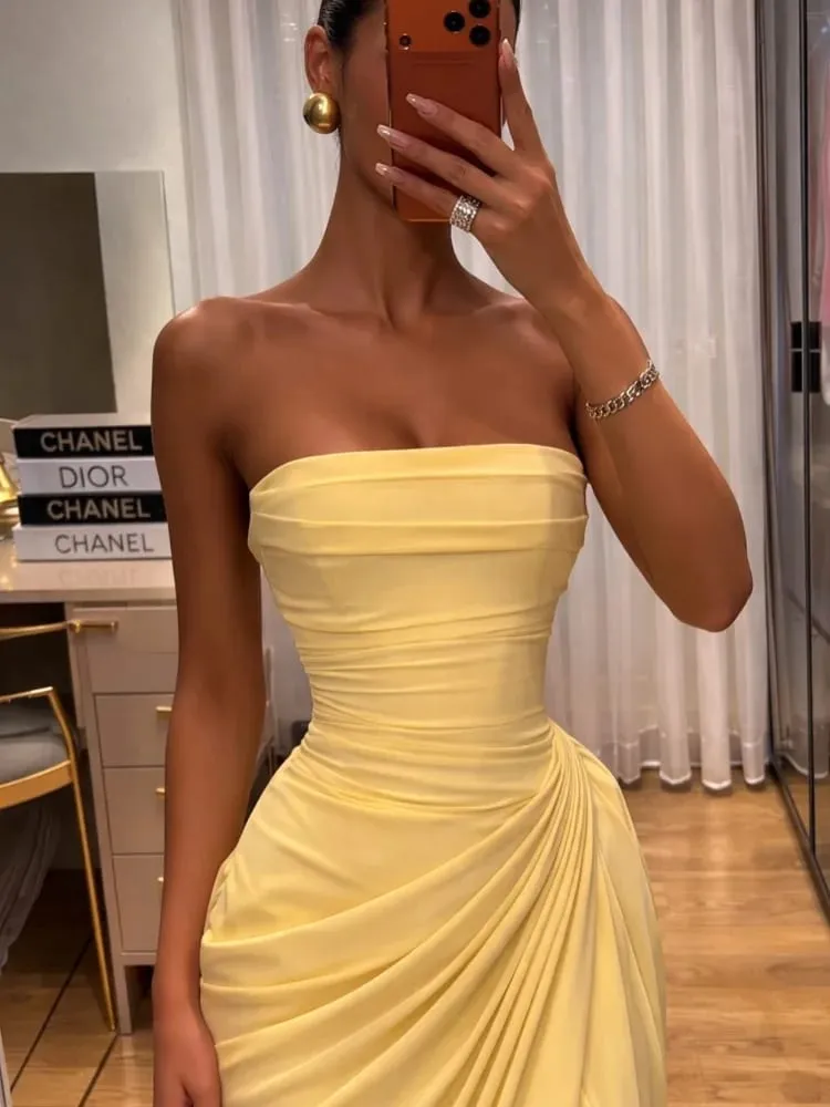 Kvinder Stropløs Plisseret Lang Kjole Elegant Solid Split Ærmeløs Rygløs Højtalje Slim Fit Maxikjoler 2026 Lady Festkåbe — image 2