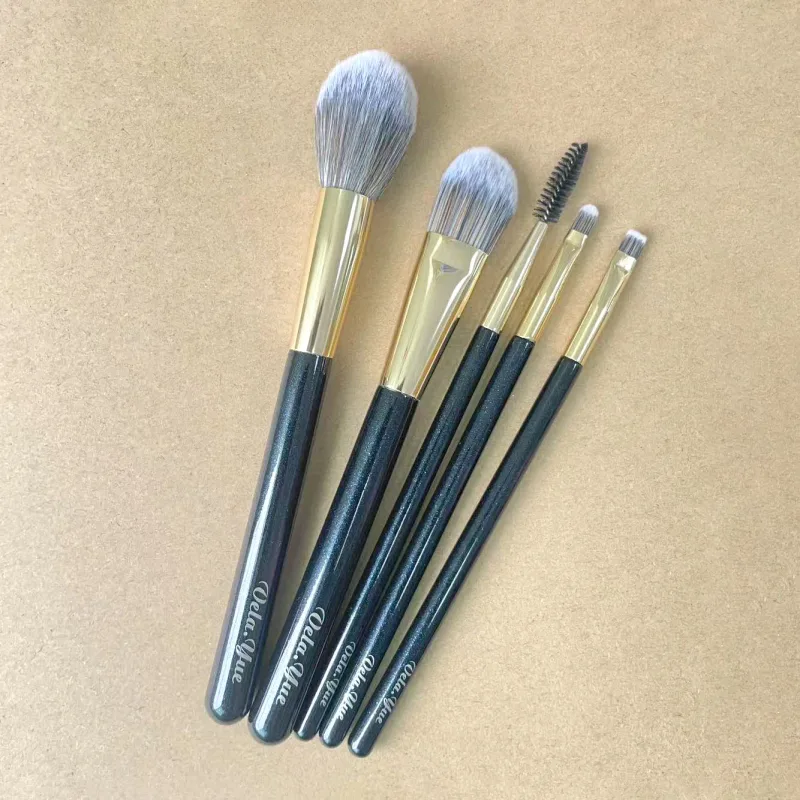 Vela.Yue Pennelli per trucco Set 5 pezzi Fondotinta in polvere Fard Bronzer Evidenziatore Contorno Eyeliner Sopracciglia Pennello per lucidalabbra