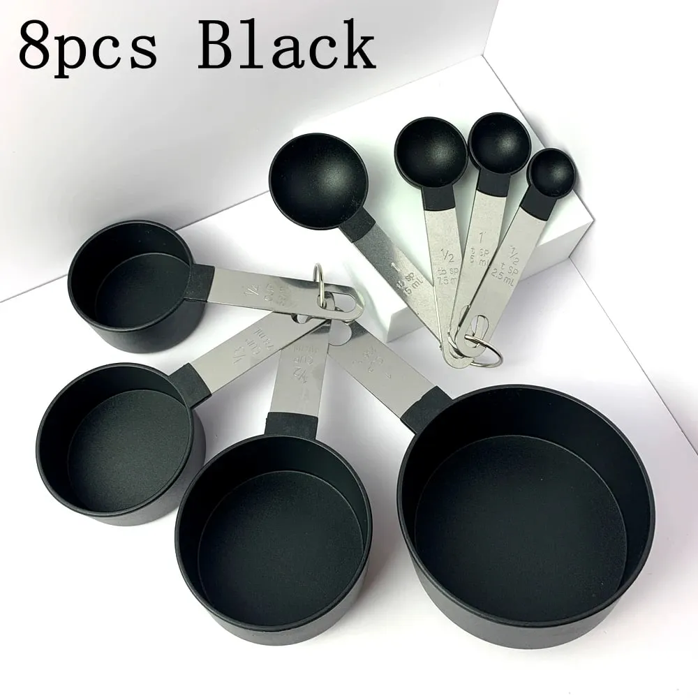 4/8 Cái/bộ Cốc Đo Đa Năng Bằng Nhựa Muỗng Đo Lường Tay Cầm Bằng Thép Không Gỉ Với Dụng Cụ Làm Bánh Đo Tốt Nghiệp — image 18