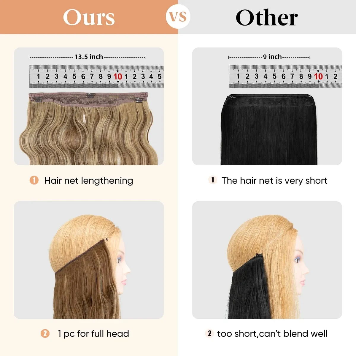 Extensions capillaires synthétiques ondulées invisibles, ligne de poisson ombrée, Blonde naturelle, postiche une pièce, faux cheveux — image 6