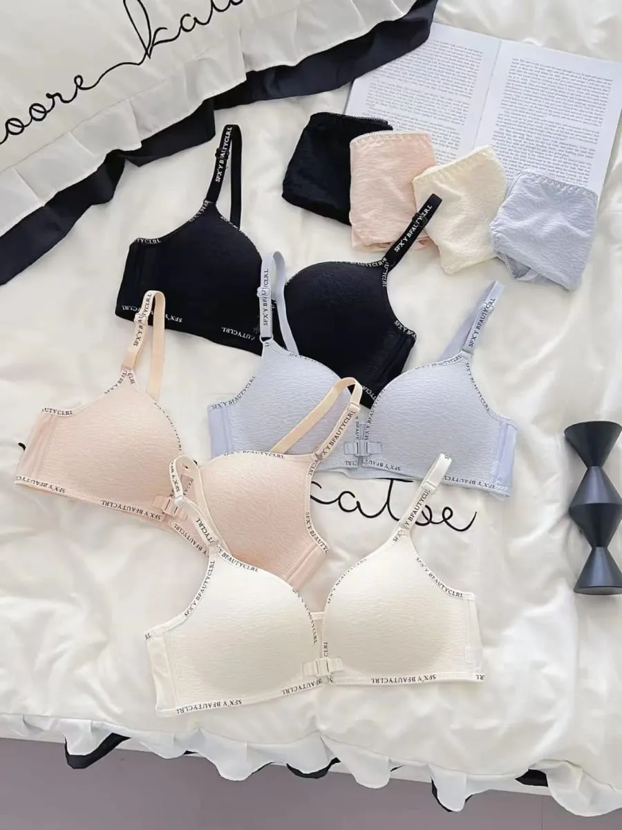 Set Pakaian Dalam Tekan Ke Atas Penutupan Depan Seksi untuk Payudara Kecil Coli Nipis Selesa Tanpa Cincin Keluli Tali Bahu Surat