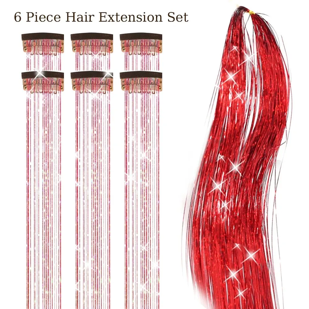 Hair Tinsel Pack Of 6Pcs Clip In Hair Tinsel 20Inch Colorful Glitter Tinsel Hair Extensions Festival Gift Tinsel Fairy Hairpiece — image 9