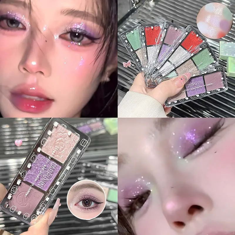 3สีGlitterอายแชโดว์Strip Palette Brighteningกันน้ำGradient Mint-สีเขียวฤดูร้อนโกหกSilkworm Eye Pigmentแต่งหน้า
