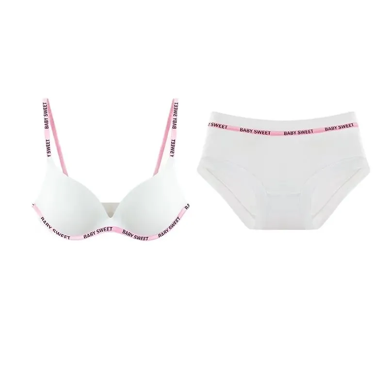 Set Bralette Lancar untuk Remaja Keselesaan Tanpa Wayar Pelapik Tekan Atas Bergaris Ringan Warna Tulen Seluar Dalam Bra Wanita Muda MOYISU — image 2