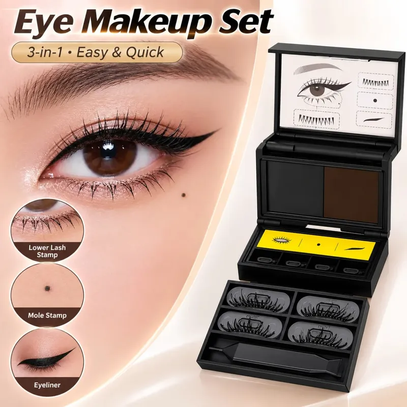 3-in-1 Stempel-Eyeliner-Set für den unteren Wimpernbereich, wasserdicht, langlebig, schnelle Anwendung, tragbare Augen-Make-up-Werkzeug-Set-Box — image 2