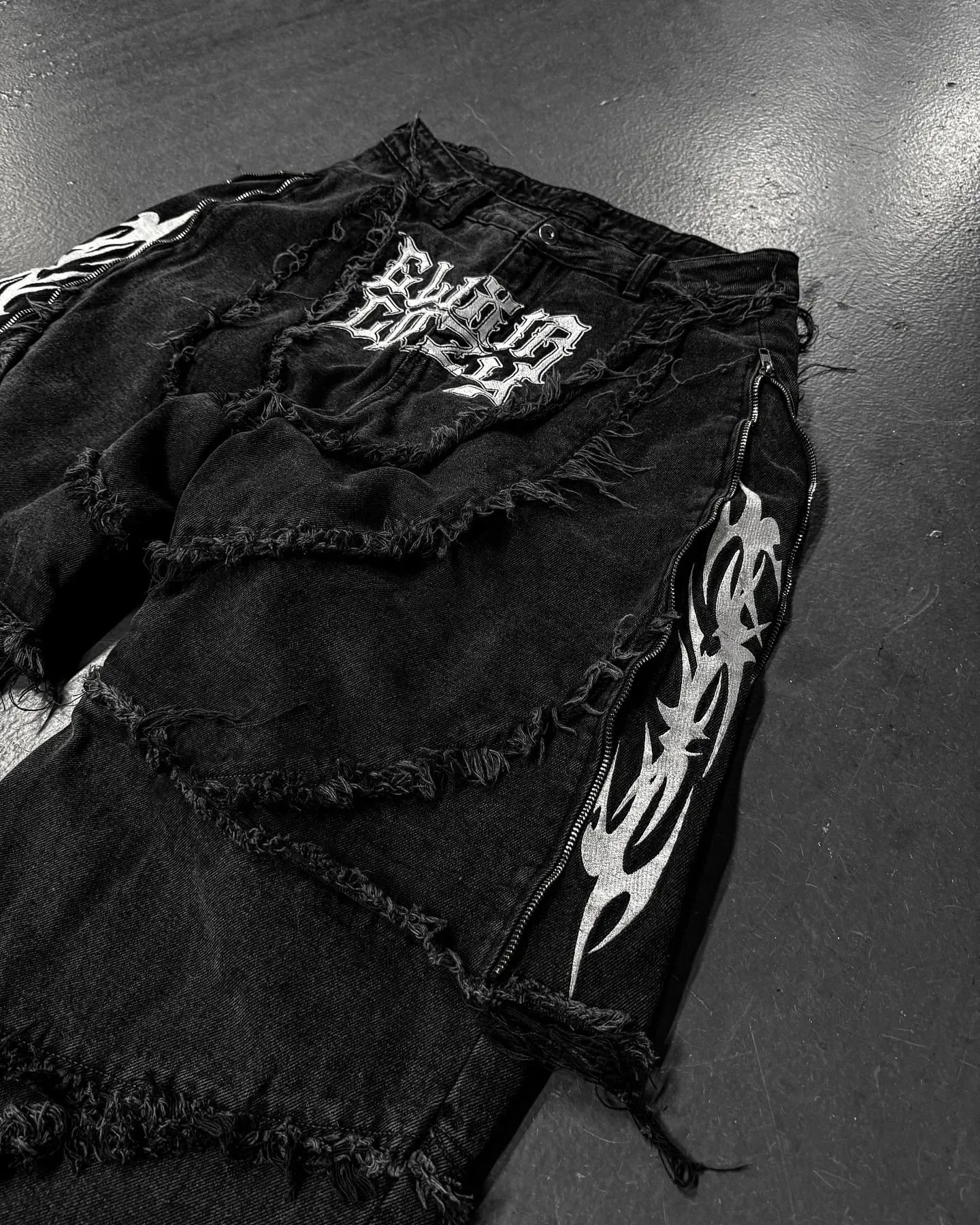 Elixir X נעים להסרה ג'ינס רטרו פאנק Streetwear Ziipper מכנסיים ג'ינס פסים פסים מכנסיים ג'ינס שחורים באגי היפ הופ שחבור ג'ינס — image 5