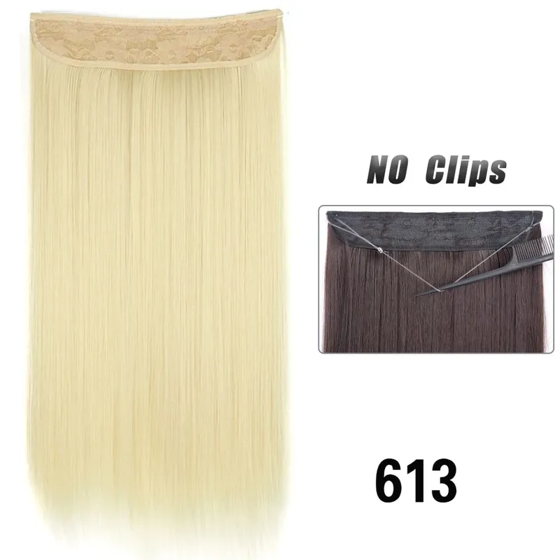 No Clips Hair Extensions Invisible Wire Lang Lige Syntetisk Falsk Hair Piece 80cm Sort Brun Blond Frisure — image 32