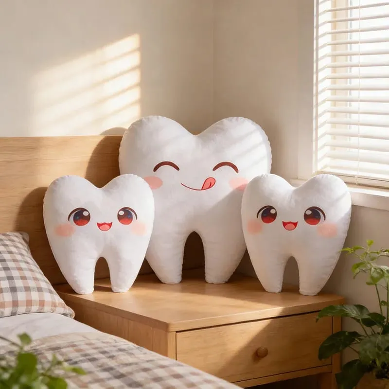 Simulación de encantadores juguetes de peluche con dientes, bonita expresión, dientes blancos, almohada suave rellena, divertido cojín para sofá, regalo para niños — image 4