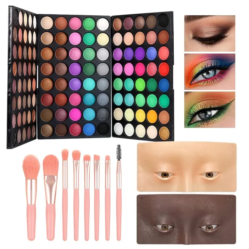 Ensembles de maquillage, Palette de fards à paupières 120 couleurs, avec 8 pinceaux et 2 planches pour le visage, pour débutants, 4 pièces
