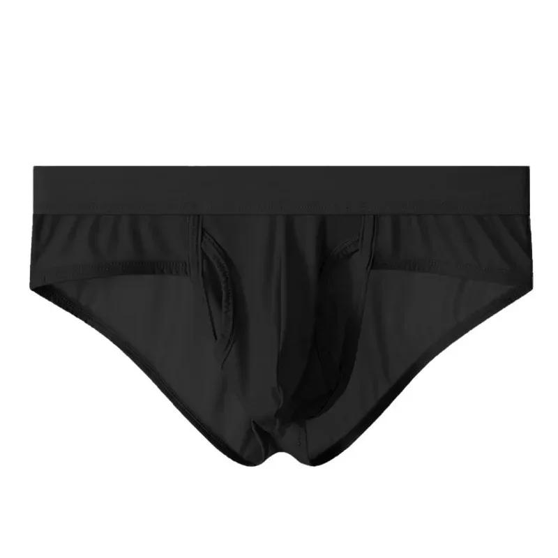 Open Front Fly Pouch Underwaer Men Scrotal Support Sports Briefs Ice Silk Breathable Underpant Bullet Separate Healthy Panties