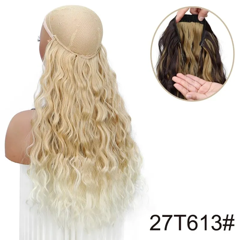 18Inch Synthetic Long Wavy Culry Fluffy Hair Extensions Invisible Fishing Line Soft Hair Pieces for Women Daily Wear — image 14