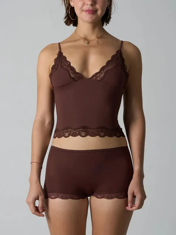 สีชมพูลูกไม้ Trim Bra ชุดผู้หญิงเซ็กซี่สามเหลี่ยมถ้วย Bras + ต่ำเอวกางเกงนักมวยนุ่มสบายชุดชั้นใน 2 ชิ้นชุด — image 10