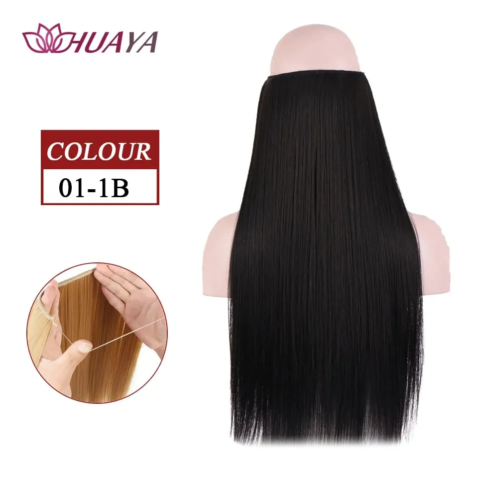 Filo invisibile sintetico lungo rettilineo senza clip nelle estensioni dei capelli Pezzi di capelli finti Linea di pesce segreta Posticci per le donne