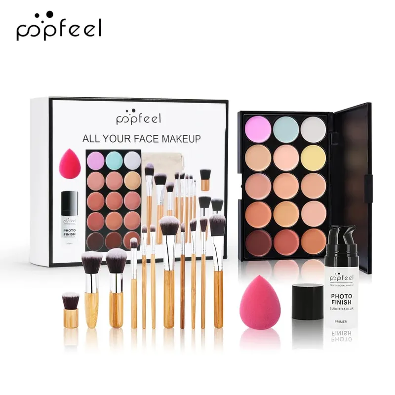 Dárková sada na make-up All-in-One s paletou očních stínů Foundation Lip Gloss štětce na oční linky a další kosmetické dárky