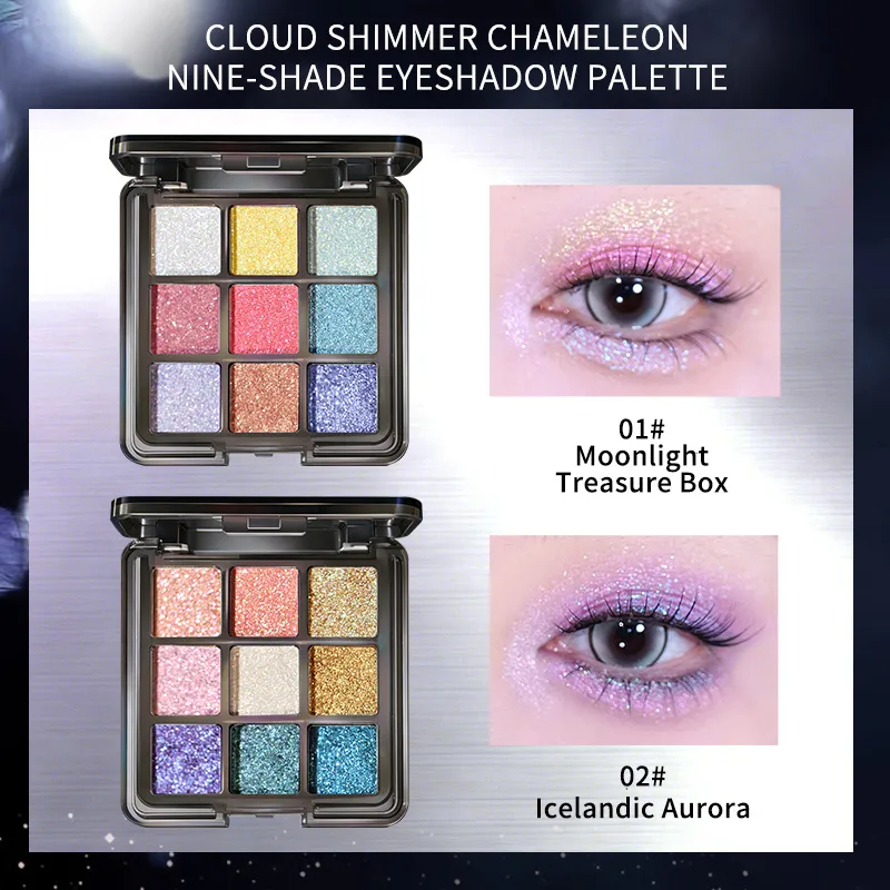 Yunyi Chameleon Devítibarevný disk s očními stíny Polarizovaný blikač Perleťový oční stín Vícebarevný barevný make-up — image 3
