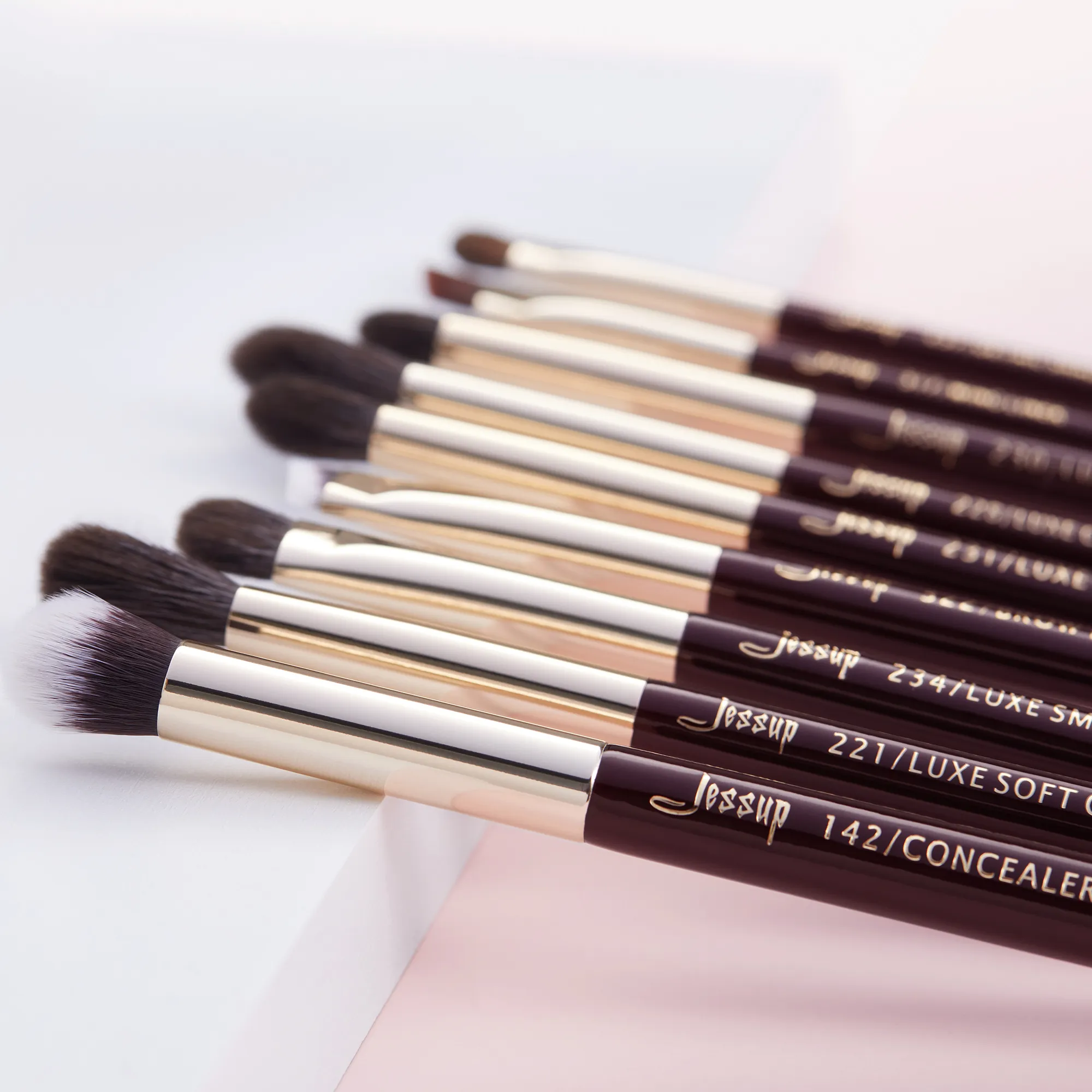 Jessup Make-up-Pinsel-Set, 15-teilig, professionelle Make-up-Pinsel, Puder, Lidschatten, Liner, Foundation, Rouge, Blending, Zinfandel/Golden — image 3