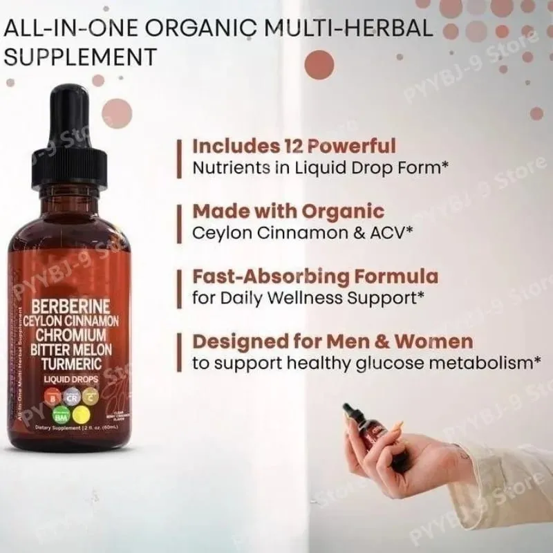Berberine Chromium Turmeric & Ginseng 2oz Liquid Drops Organic Herbal Supplement for Wellness Supports Healthy Balance — image 3