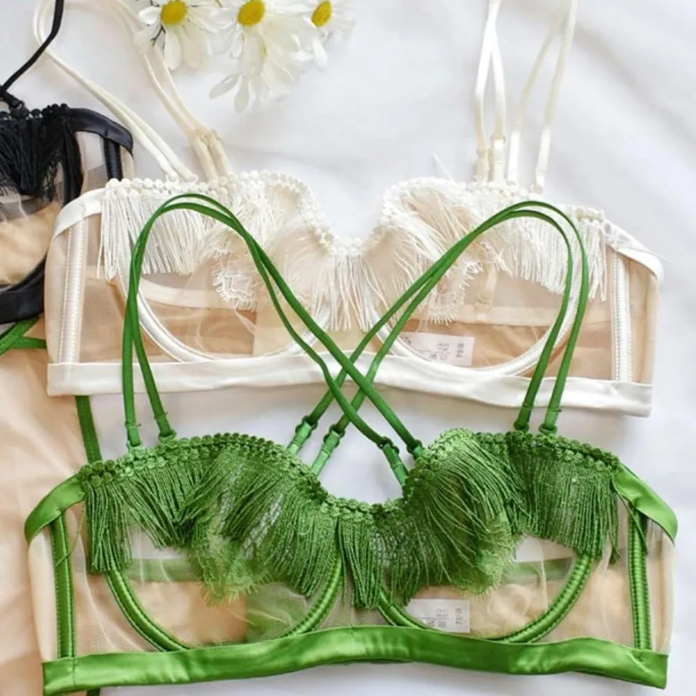 Light Luxury Sexy French Backless Bra Set - Sheer Mesh Minimizer Bralette Ultra-Thin Lace Lingerie Limited Stock Sale — image 1