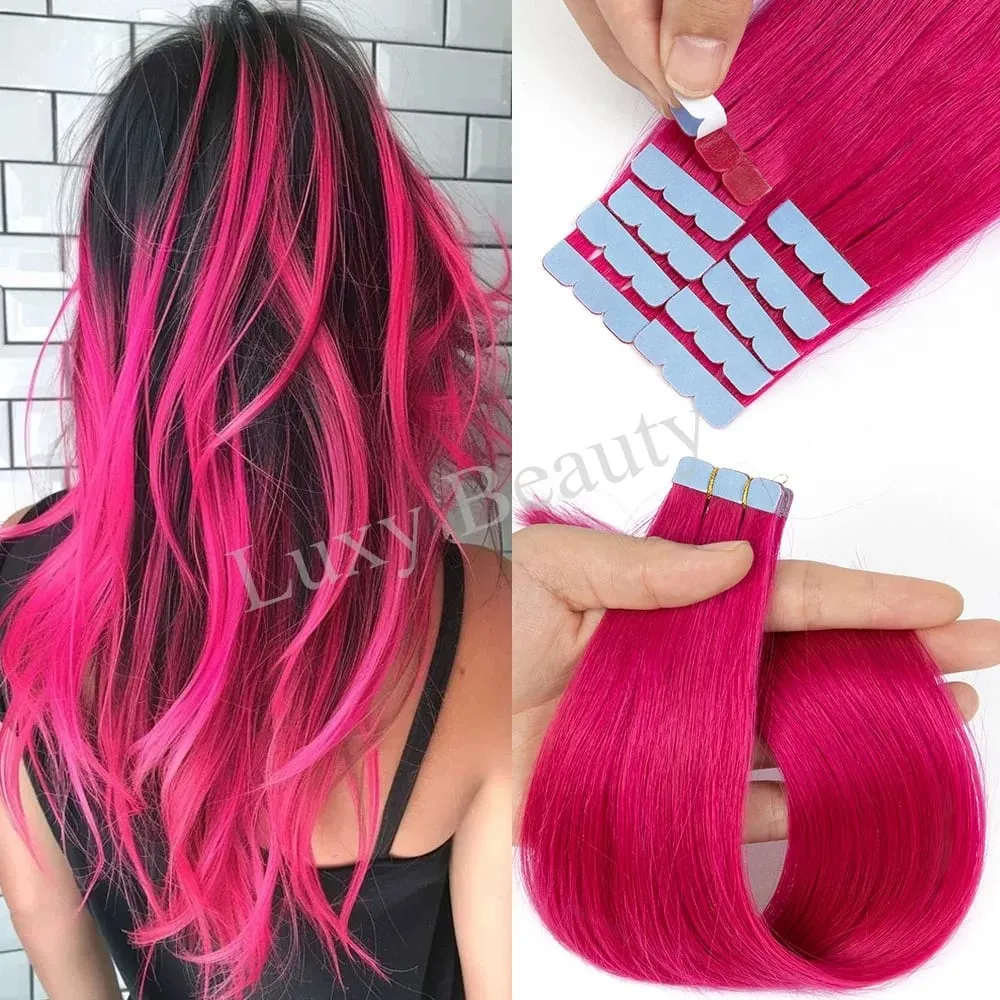 Colored Pink Mini Tape in Hair Extensions Invisible Seamless Tape in Human Hair 10pcs/set Red Green Purple Blue Mini Tape Hair — image 2