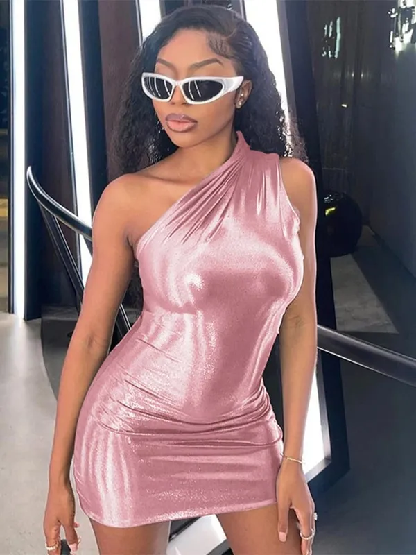 Abiti aderenti monospalla sexy per le donne Mini abito attillato irregolare solido Festa femminile Glutei da discoteca Abito corto Vestido — image 10