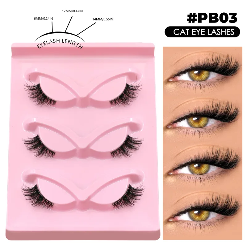 Demi-cils yeux de chat, aspect naturel, Faux cils vaporeux, Faux cils en vison, bande transparente, Faux cils naturels, maquillage
