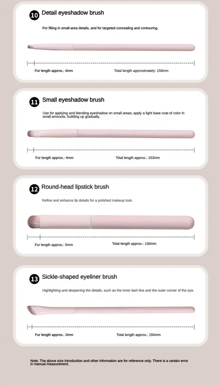 13-teiliges Make-up-Pinsel-Set in Zartrosa mit Reisetasche – hochwertige synthetische Gesichts- und Augenpinsel für Foundation, Puder, Lidschatten — image 4