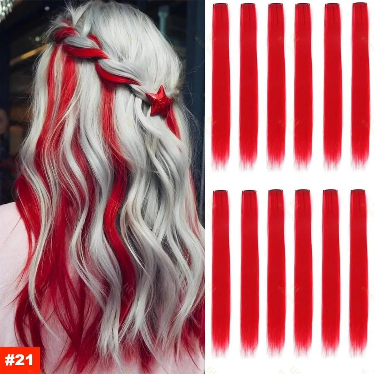 2026 สี Highlight Hair Extensions 22 นิ้วสายรุ้งสังเคราะห์ยาวตรง Hairpieces สีม่วงสีชมพูสีฟ้าสำหรับหญิงสาวเด็ก — image 15