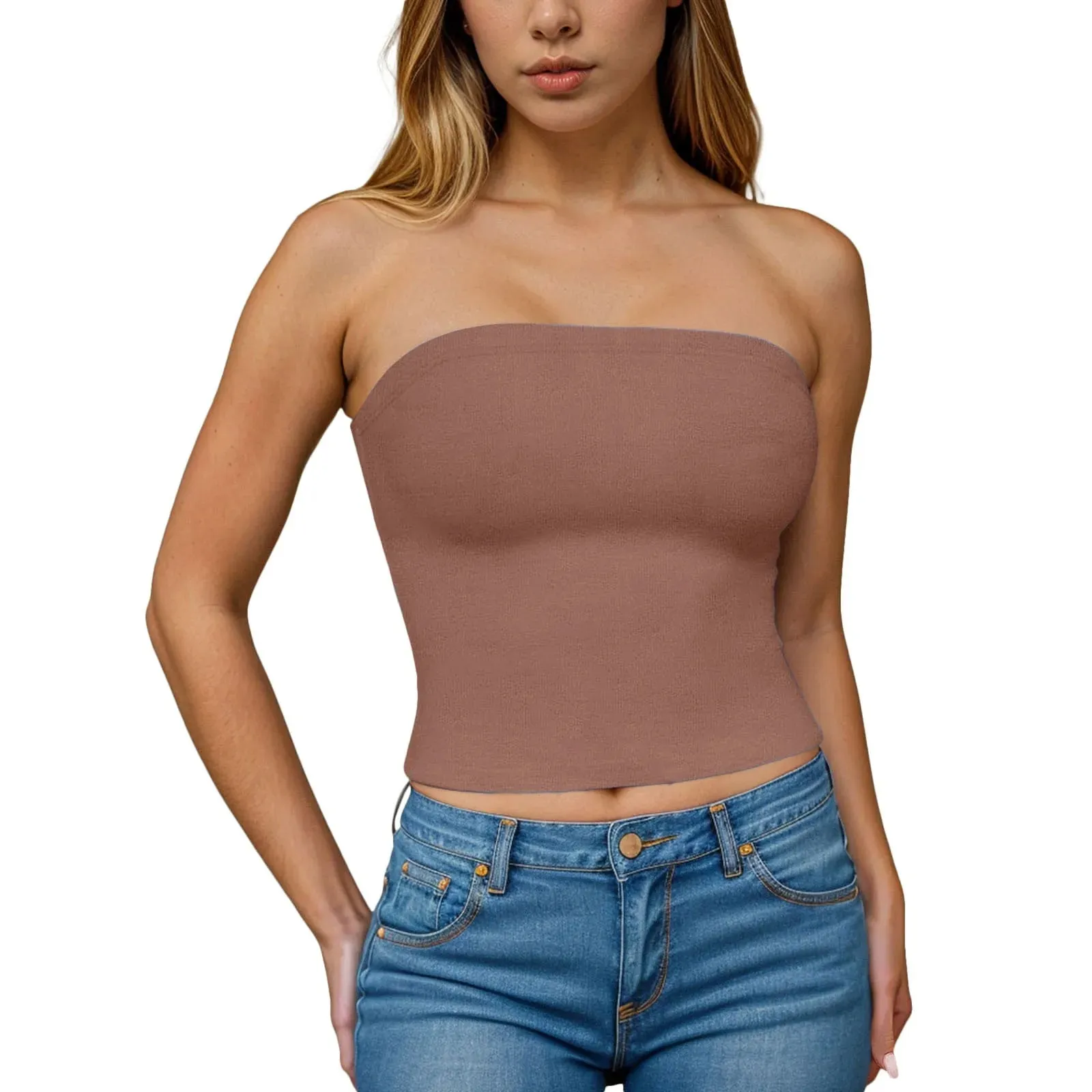 Hauts tubulaires Sexy pour femmes, épaules dénudées, sans bretelles, couleur unie, dos nu, Bandeau, Slim Fit, chemises à bascule, sous-vêtements