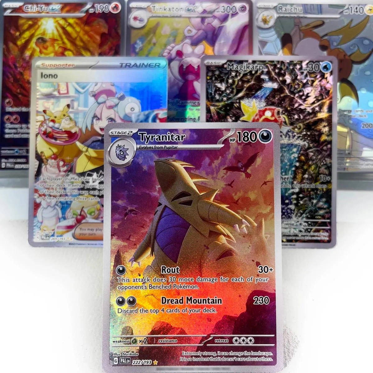 Paldea Evolved การ์ด PKM PTCG4-C GX Rainbow Magikarp Raichu Tyranitar Iono คอลเลกชันที่หายาก Battle ของเล่นของขวัญสำหรับงานอดิเรก — image 3