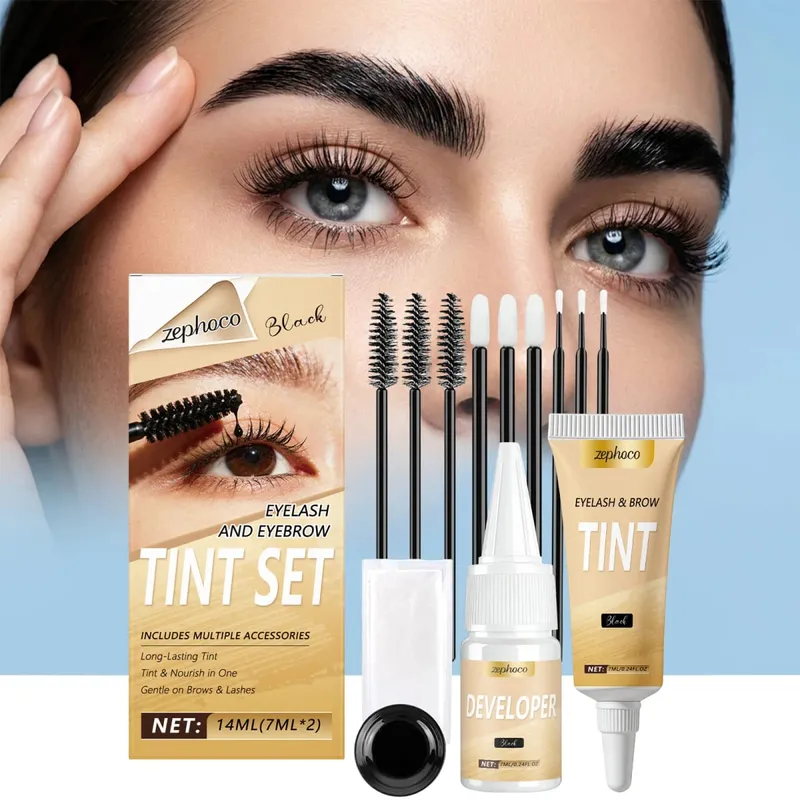 Kit Pewarna Bulu Mata dan Alis 2-In-1 Set Pewarna Warna Alis Bulu Mata Semi Permanen DIY Profesional Penggunaan Salon Rumah Hitam Intens 1 Set — image 2
