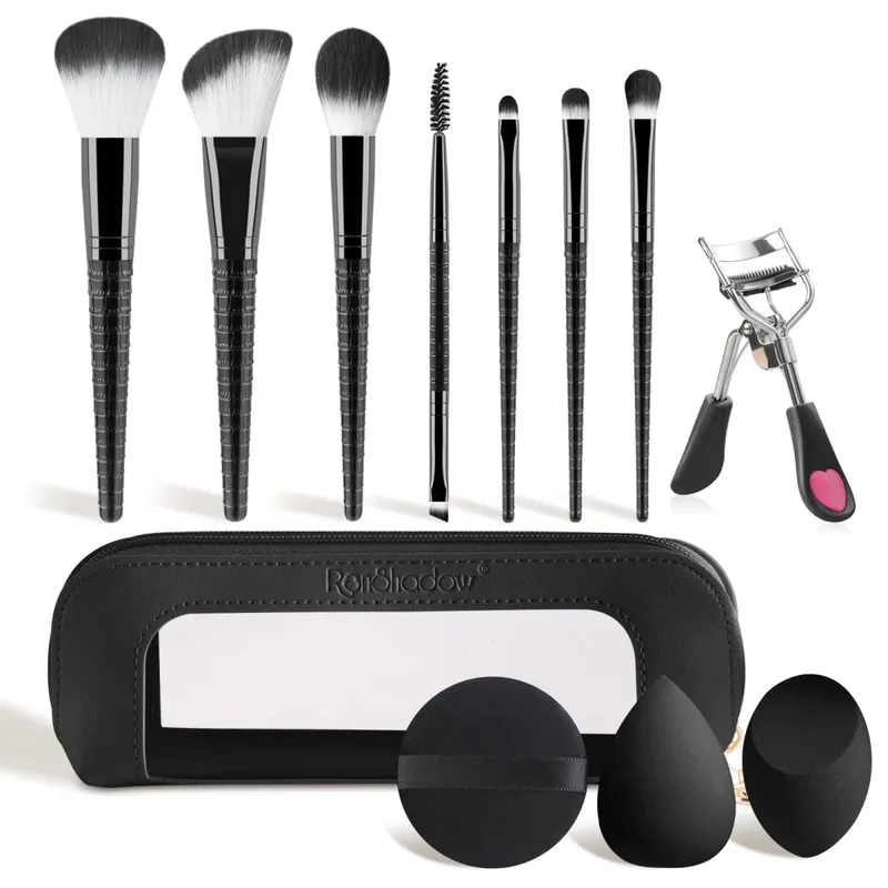 12 pezzi kit completo di strumenti per trucco 7 pennelli per trucco 2 spugne di bellezza bigodino per ciglia borsa per soffio di polvere set completo di cosmetici