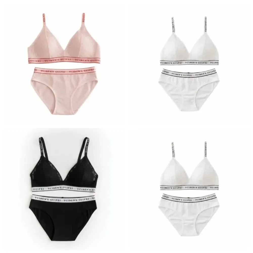 Comfortable Letter Design Lingerie Set Deep V Lace Women Underwear Suit Color Blocking Wireless Bra Panties Set Daily — image 5