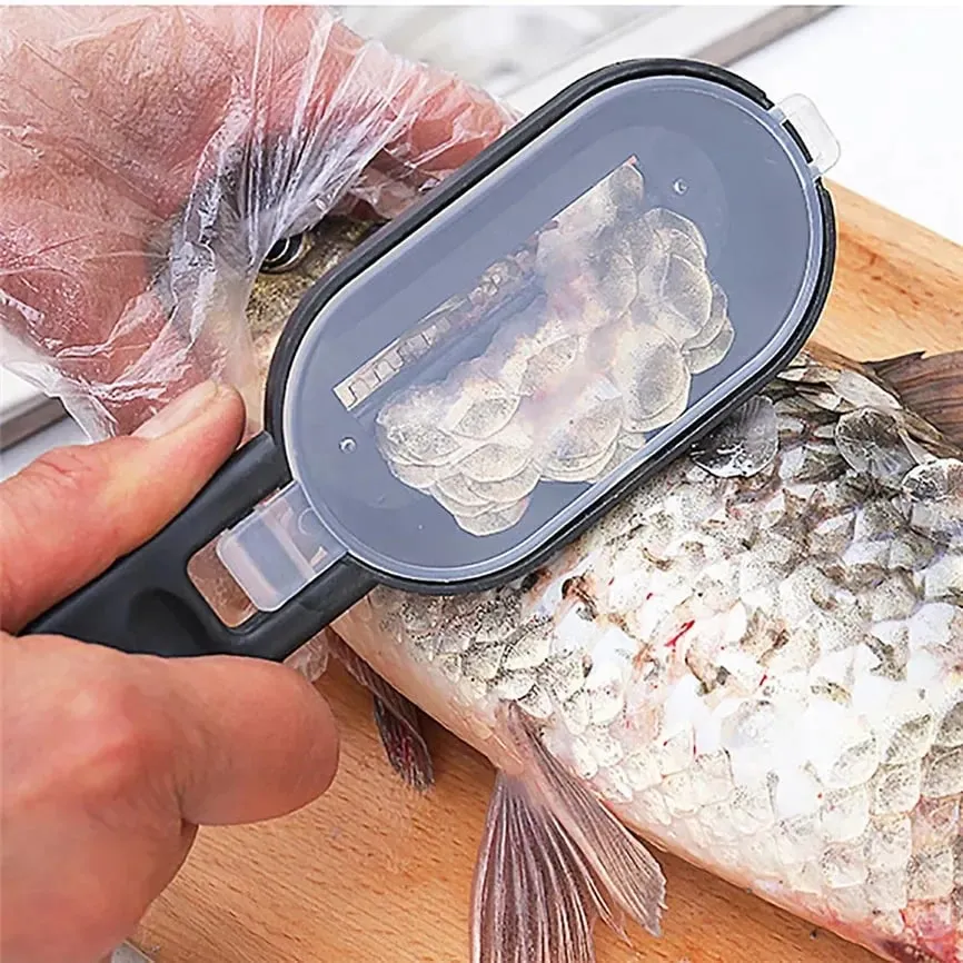 실용적인 물고기 스케일 제거제 플라스틱 과일 및 야채 필러 Descaling 및 액세서리 접이식 칼이 포함 된 스크레이퍼 청소 — image 2