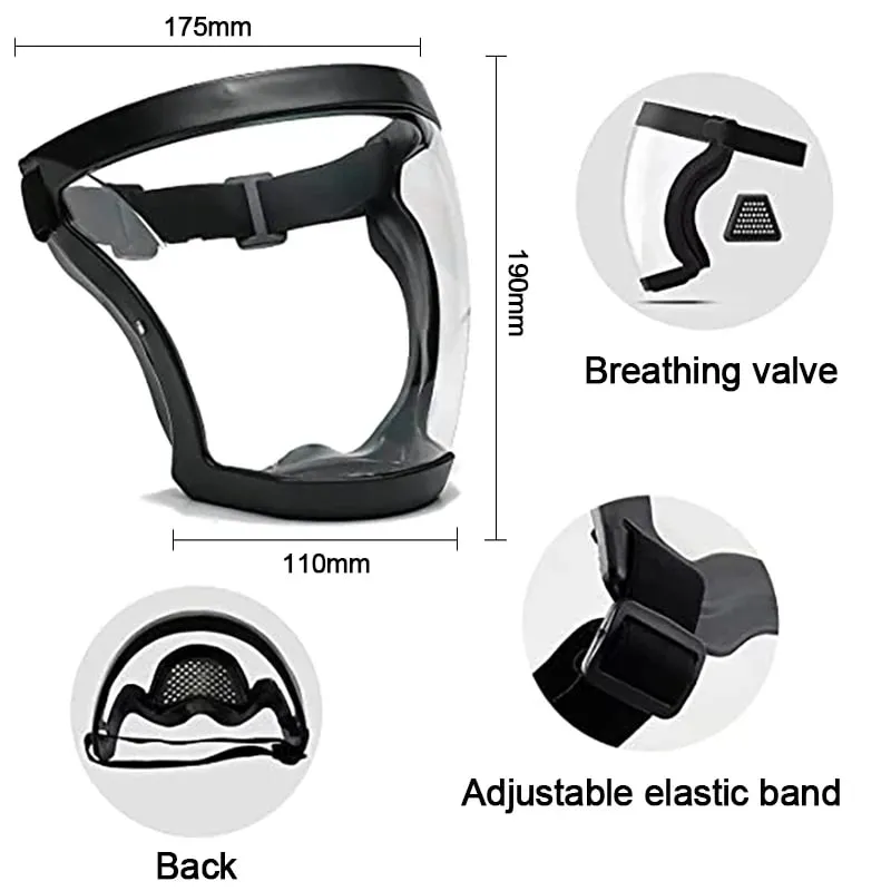 Visiera integrale trasparente Maschera antiappannamento riutilizzabile antipolvere Occhiali di sicurezza HD Protezione da cucina Maschera antispruzzo con filtri — image 7