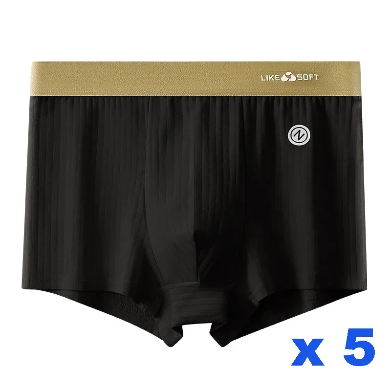 5 pezzi boxer da uomo a righe morbidi e traspiranti a vita media elastico in vita misto cotone pantaloncini intimi da uomo — image 15