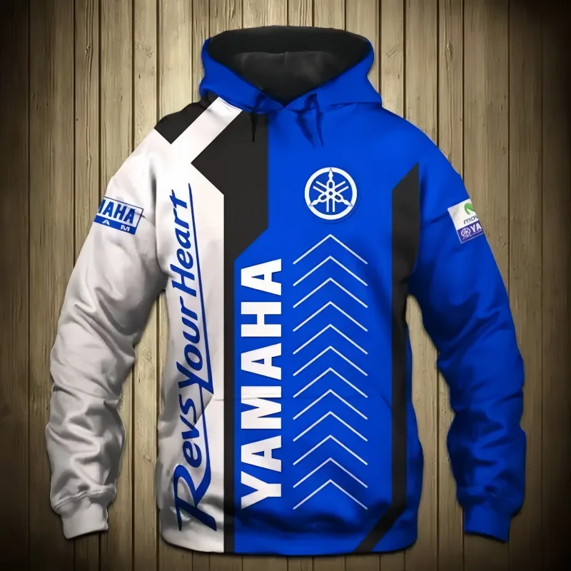 Męska bluza motocyklowa z kapturem i nadrukiem 3D firmy Yamaha, odpowiednia do noszenia na ulicy i jazdy motocyklem — image 7