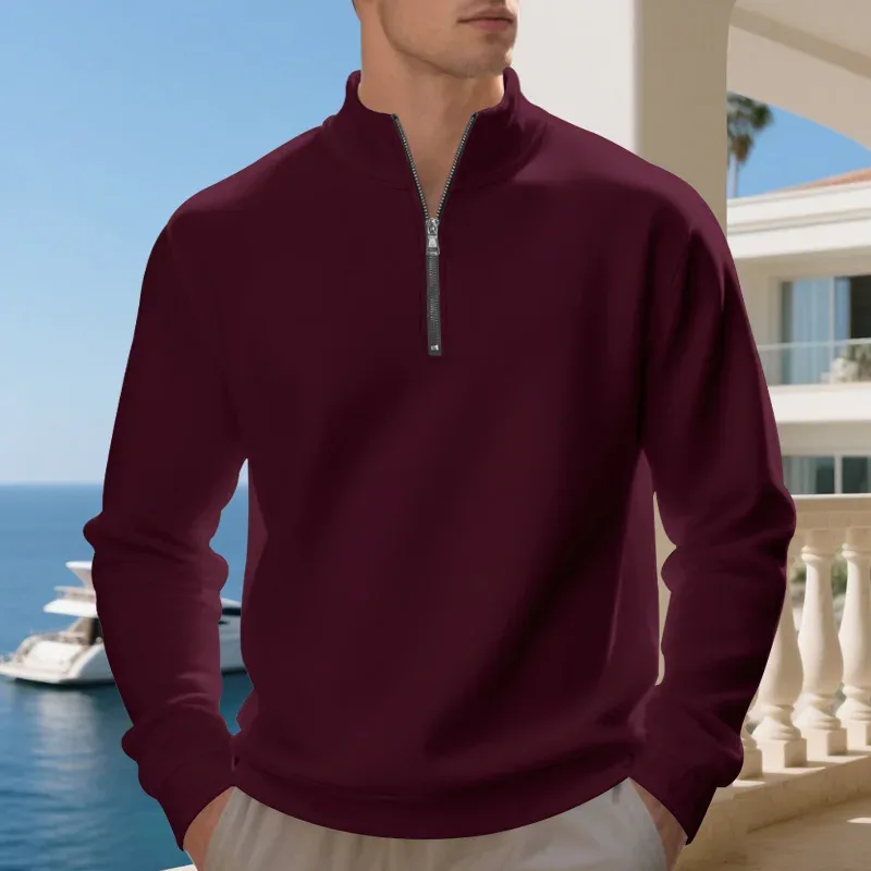 2026 New Fleece Lined Half Zip Sweatshirt for Men, Autumn Winter Solid Color Plus Size Casual Pullover Hoodie Daily Leisure Wear — image 18