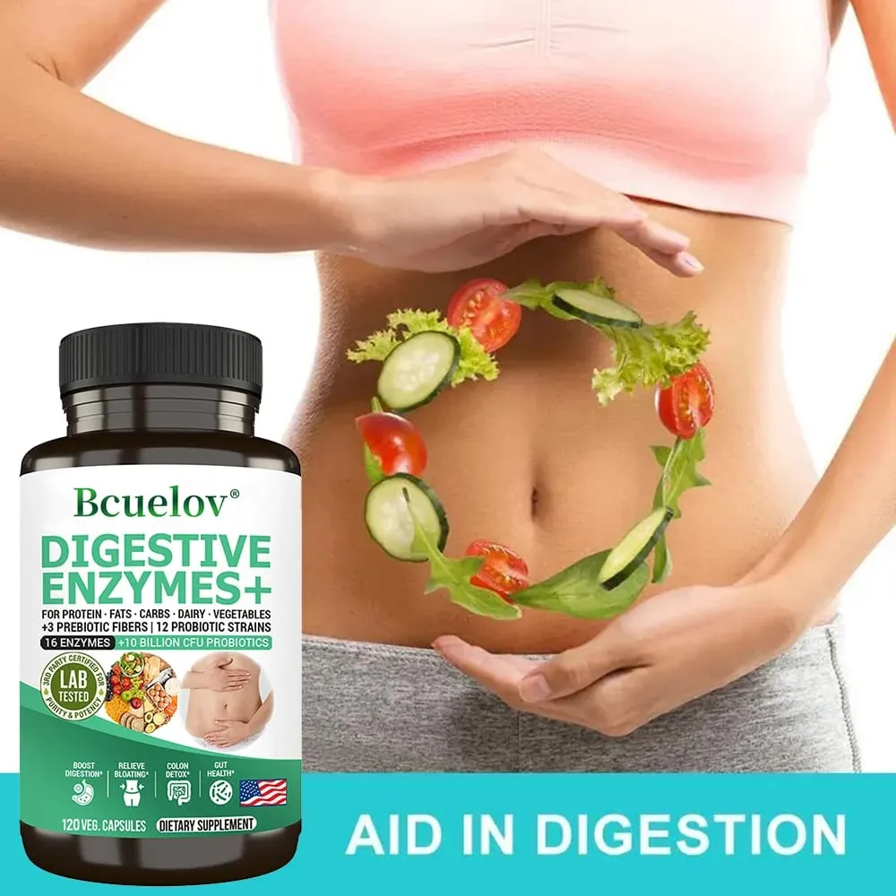 Digestive Enzyme Supplement - 3 Prebiotics 12 Probiotics 10 Billion CFU - Digestion Nutrient Absorption Colon Detoxification — image 1