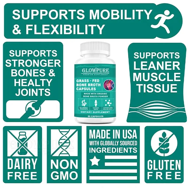 Bone Broth Collagen Protein Capsules - Grass-Fed Collagen Powder for Skin & Bones Joint Health and Flexibility Paleo Friendly — image 6