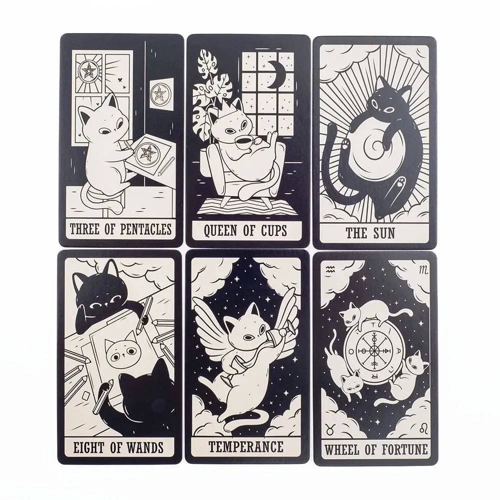 Mèo Con Bộ Bài Tarot 78 Chiếc Màu Đen Trắng Dễ Thương Dành Cho Người Mới Bắt Đầu Phiên Bản Bí Ẩn Board Game Vui Vẻ Bói Bộ — image 4