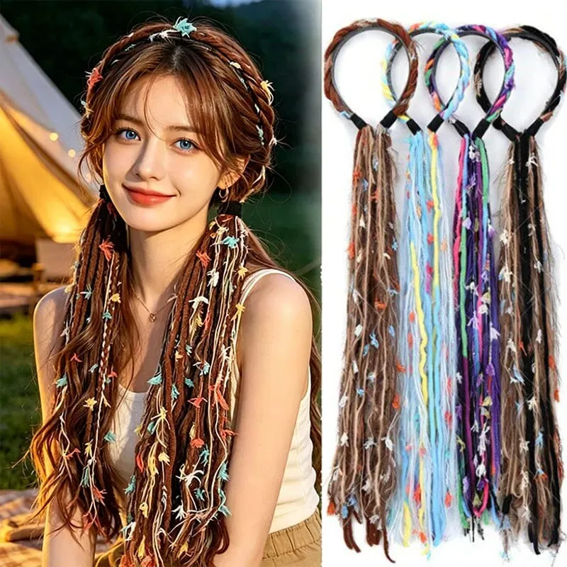 Accessorio per capelli bohemien con fascia lunga nappa colorata Maillard in peluche adatto per feste femminili — image 2