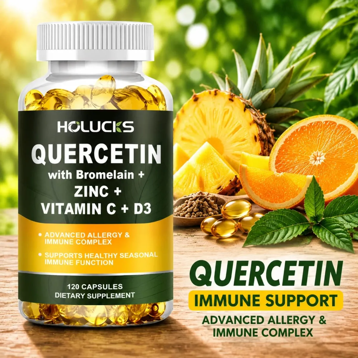 Supplément avancé de quercétine vitamine C + D3 avec bromélaïne pour l'immunité, la santé de la peau et des os solides, vitalité globale végétalienne — image 2