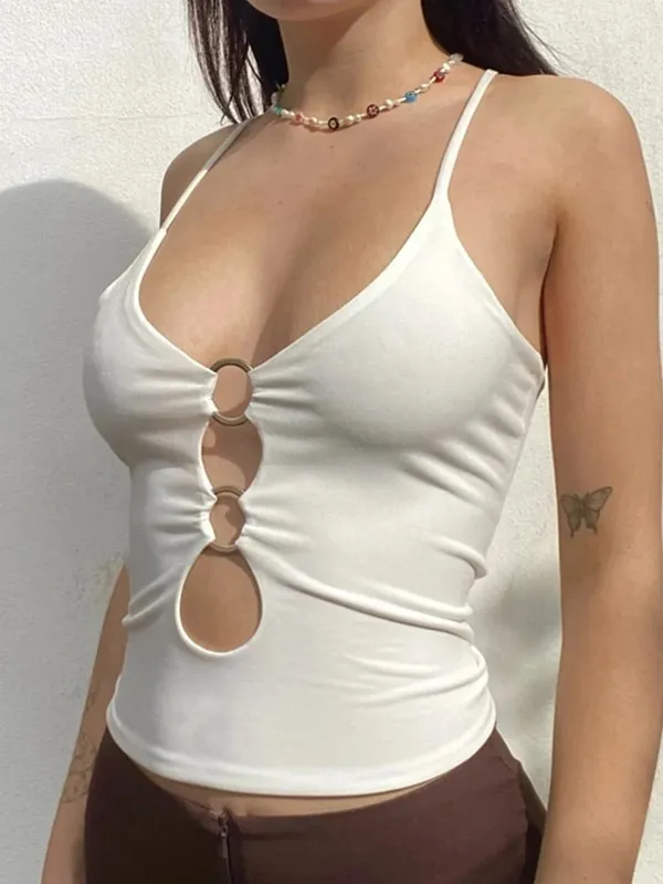 ลำลองแขนกุดCami Topผู้หญิงBackless Hollow Outเซ็กซี่Crop Tops Teesแฟชั่นฟิตเนสCamisole 2024 — image 5