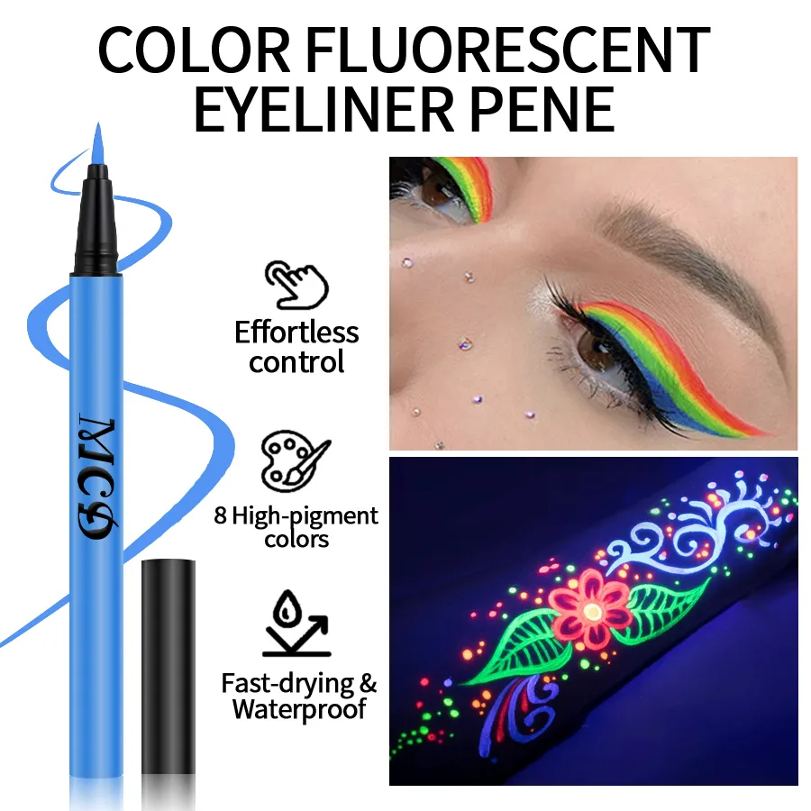 1PC UV Light Neon อายไลเนอร์ปากกาแต่งหน้าสีฟ้าสีเขียวกันน้ำสี Eye Liner ดินสอ Make Up เครื่องสำอางสีเหลืองสีม่วง — image 6