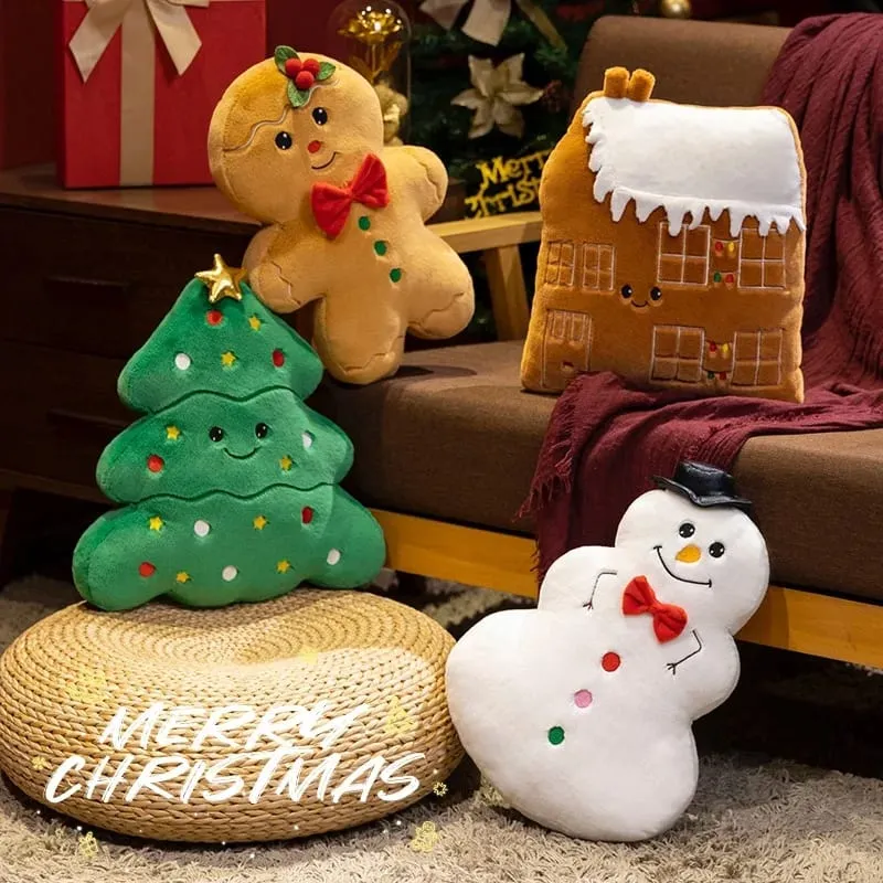 1PC felice Natale Pane allo zenzero Pupazzo di neve Peluche Cuscino di peluche Farcito Cabina Casa Albero di Natale Decorazione per feste Bambola — image 2