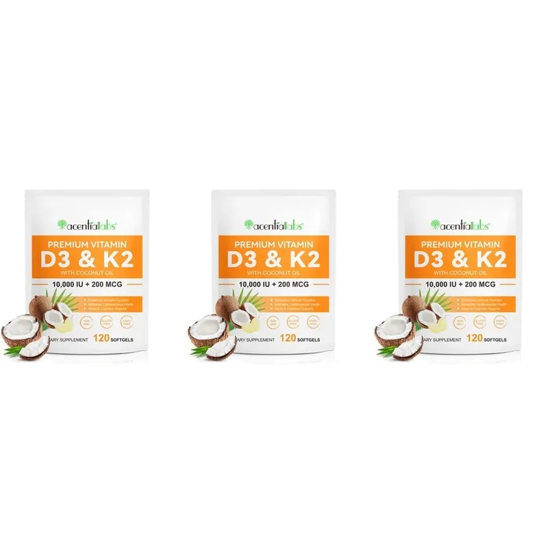 AcentiaLabs Vitamin D3 & K2 Softgels dengan Fungsi Kekebalan Minyak Kelapa dan Dukungan Tulang Bebas Gluten Non-GMO 120 Softgels — image 9