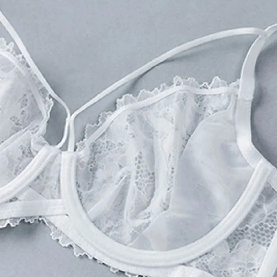 L'bellagiovanna PLUS ขนาด Minimizer Bra ชุด Strappy Caged ลูกไม้ชุดชั้นในเย็บปักถักร้อย SHEER ตาข่าย Bralette Underwire Unlined Bra B-E — image 6