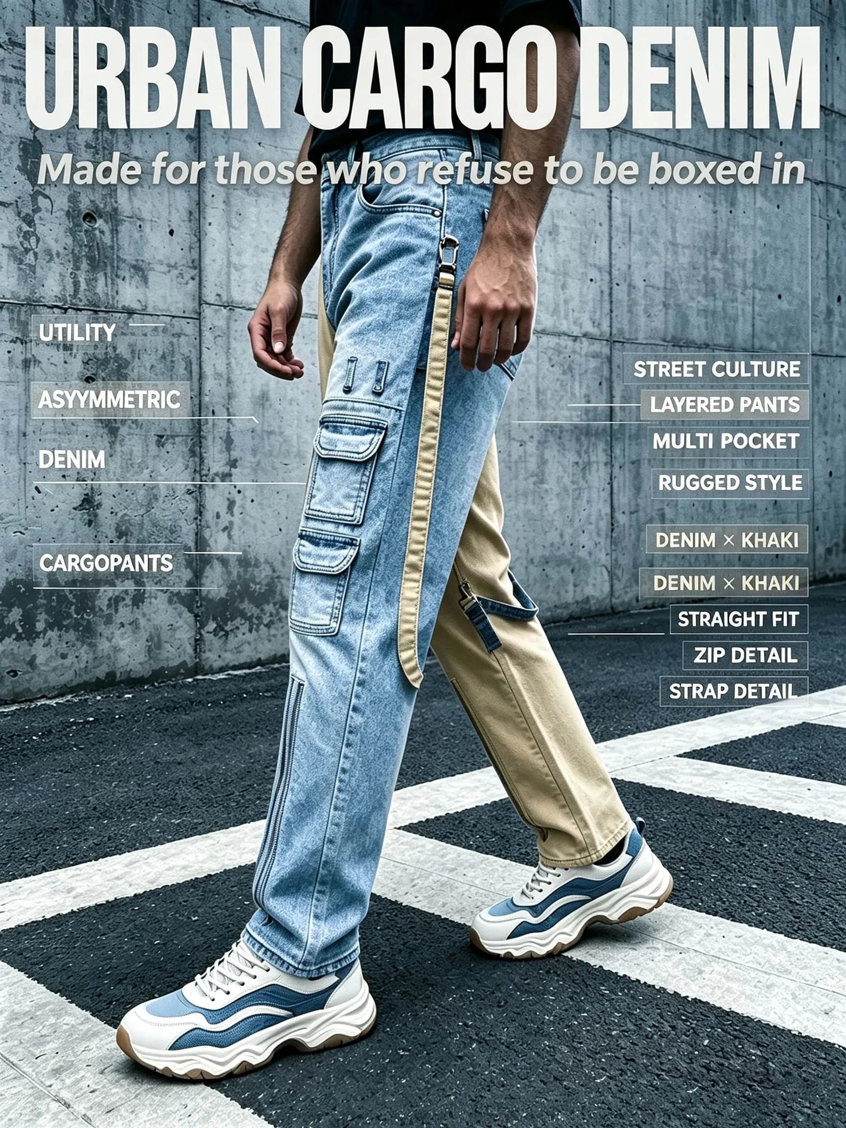 Y2K-Jeans für Herren, Techwear, Retro-Cargohose, ausgestellte Bootcut-Jeans, Kontrastfarbe, Spleißriemen, Streetwear-Denim-Hose — image 8