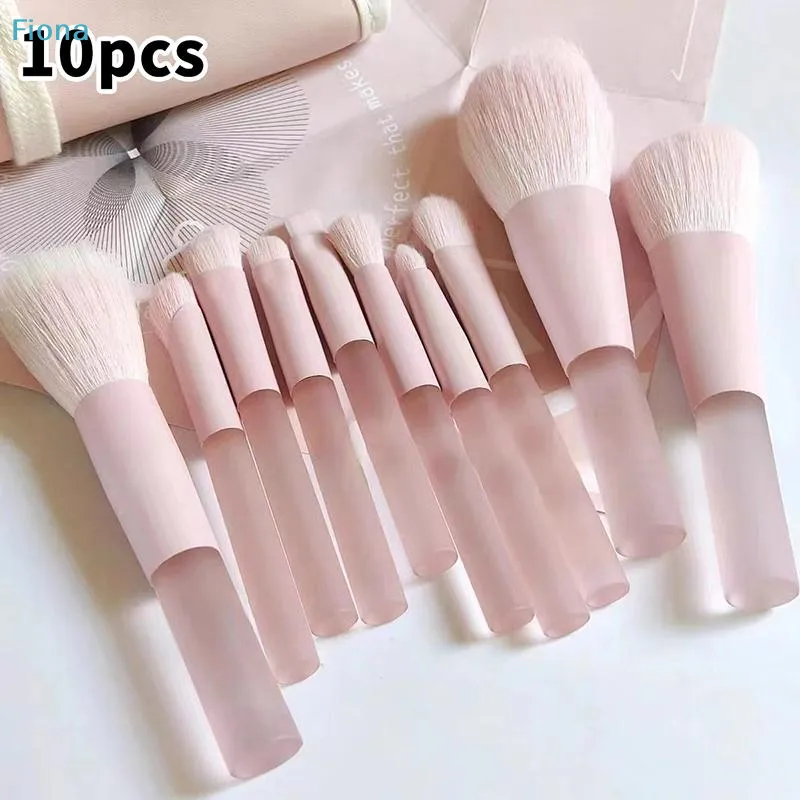 ☭ 10 pinceaux de maquillage de voyage avec manche rose, fond de teint synthétique, poudre, fard à paupières, mini ensemble de pinceaux de maquillage. — image 2