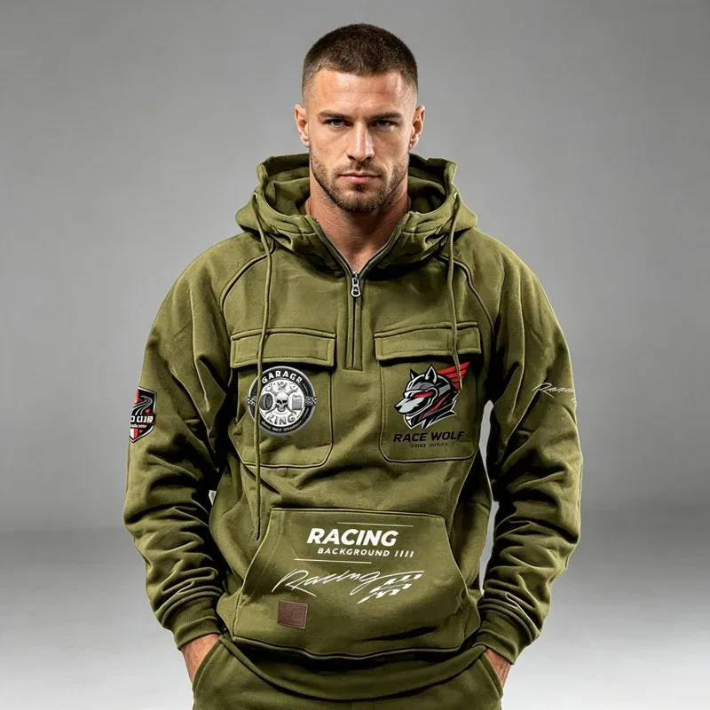 Men's Racing Suit With Large Pockets And Hooded Pullover. Men's Multi-pocket Outdoor Camping Hiking Sports Casual Jacket. — image 11